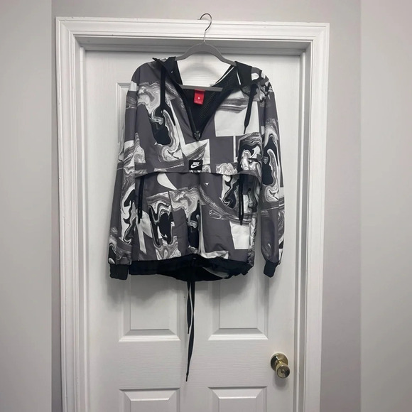 Nike Jacket Marble Smoke Print Half-Zip Hooded Pullover Windbreaker Womens L - Picture 2 of 6